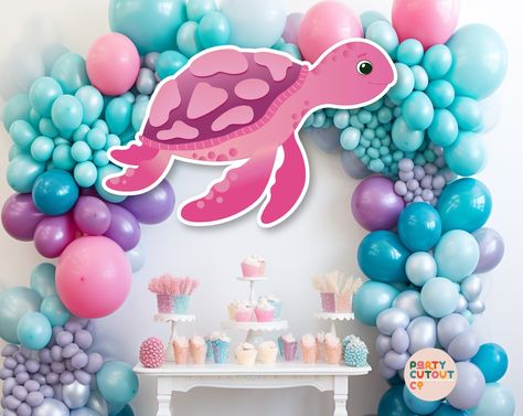 BIG CUTOUT Under the Sea Party Pink Turtle Cutout Ocean Decoration Ocean Turtle Under the Ocean Party Decor Life Size Cutout Standee Turtle by PartyCutoutCo on Etsy Turtle Party Theme, Turtle Party Decorations, Turtle Birthday Party, Turtle Birthday Parties, Pink Turtle, Life Size Cutouts, Ocean Turtle, Turtle Birthday, Under The Ocean