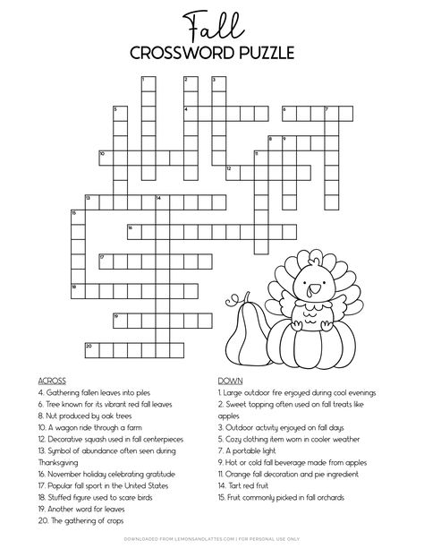 Free printable fall crossword puzzle. Use the clues to uncover 20 words hidden across or down in the grid. November Crossword Puzzle, Thanksgiving Crossword Free Printable, Fall Crossword, Thanksgiving Crossword Puzzle, Crossword Puzzles For Kids, Thanksgiving Crossword, Free Printable Crossword Puzzles, Puzzle Printable, Printable Crossword Puzzles