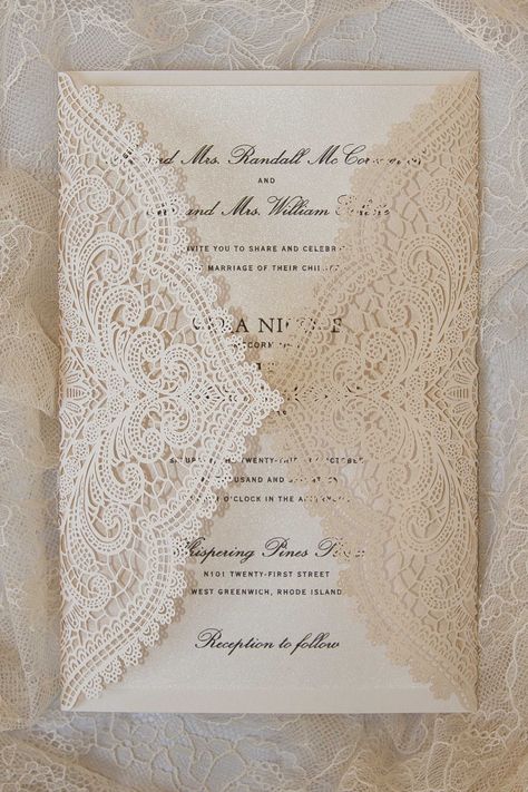 Beautiful laser cut chantilly lace style in ivory can come in different colors. Lace Themed Wedding, Lace Wedding Theme, Aesthetic Wedding Invitations, Wedding Invation, Weeding Themes, Wedding Invitations Lace, Classic Wedding Invitations Elegant, Bride Shoot, Original Wedding Invitations