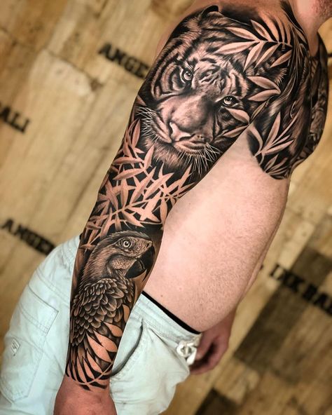 Snowman Tattoo, African Sleeve Tattoo, Jungle Tattoo, Tiger Tattoo Sleeve, Cobra Tattoo, Animal Sleeve Tattoo, Leopard Tattoos, Lion Tattoo Sleeves, Tiger Tattoo Design