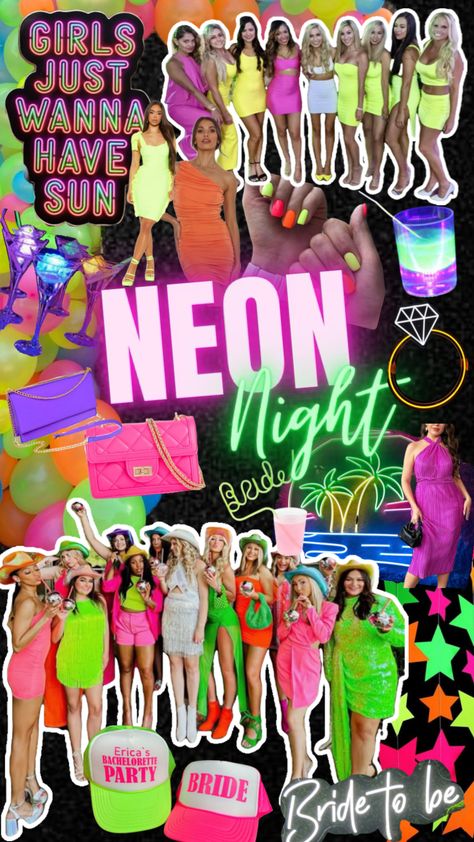 #neonbachelorette #bacheloretteweekend #bachelorette #bacheloretteparty #bachelorettepartytheme #bachelorettetheme #neonoutfit #neontheme Neon Bachelorette Party, Neon Bachelorette, Neon Party Outfits, Bridal Shower Bachelorette Party Ideas, Bachelorette Inspo, Bach Bash, Bachelorette Themes, Neon Outfits, Bachelorette Party Outfit