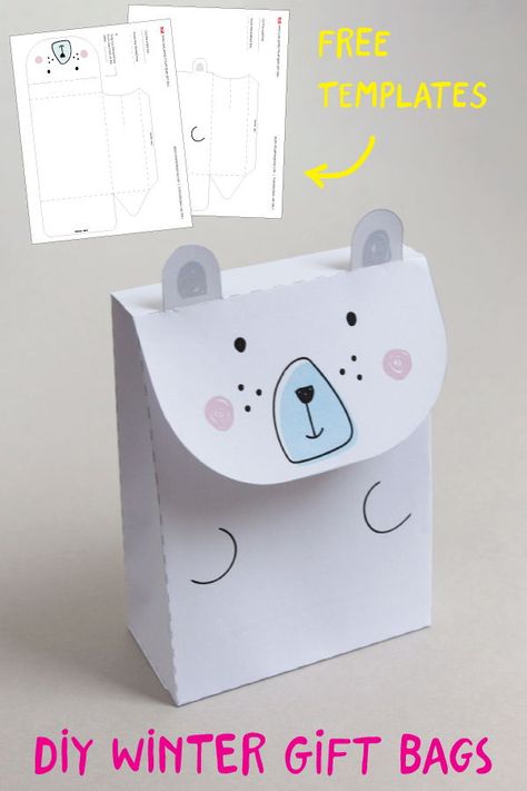 Looking for cute and easy winter gift box ideas to make at home? We've designed this cute polar bear paper gift box with a free printable template. This is an awesome and super simple paper craft to make with your kids! #yeswemadethis  #christmasgiftbags #giftbags #giftbags #kidsgifts #paperbag Present Box Ideas, Paper Gift Bags Ideas, Diy Winter Gifts, Homemade Gift Boxes, Gift Bag Templates, Bag Template, Christmas Crafts For Kids To Make, Cute Polar Bear, Spring Crafts For Kids