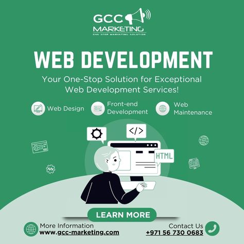 Elevate Your Online Presence with GCC Marketing - The Best Marketing Agency in Dubai! Looking for top-tier web development services? Look no further! We offer: 1. Web Design 2. Front-end Development 3. Web Maintenance Discover how we can transform your digital landscape. Learn more at www.gcc-marketing.com or contact us for more information at +971 56 730 0683. Let's build your online success story together! #GCCMarketing #DubaiWebDevelopment #OnlineExcellence Digital Landscape, Success Story, Front End, Marketing Solution, Web Development Design, Online Presence, Design Development, Top Tier, Success Stories