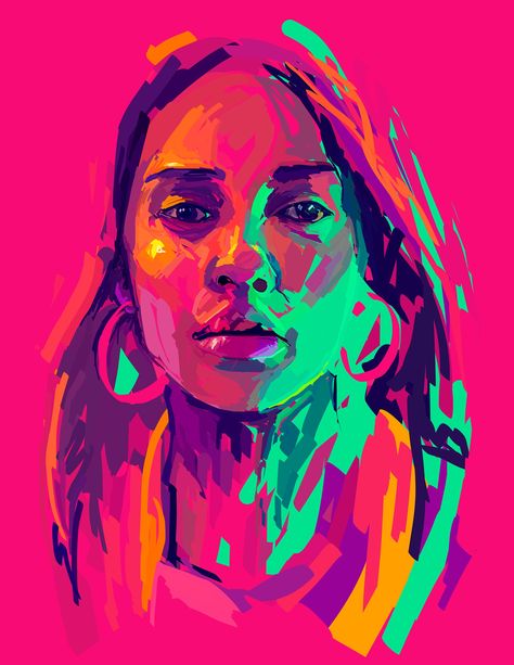 Abstract Color Palette, Complementary Colors Painting, Colorful Portrait Painting, Colourful Portrait, Colour Collage, Collage Creator, Abstract Portraits, Adobe Fresco, Canvas Art Projects