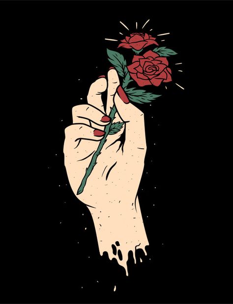 Hand flower artwork illustration | Premium Vector #Freepik #vector #flower #hand #rose #illustration Flower Design Vector, Hand Flower, Rose Illustration, Emo Wallpaper, Mood Wallpaper, Graphic Tshirt Design, Flower Artwork, Black Aesthetic Wallpaper, Graphic Design Print