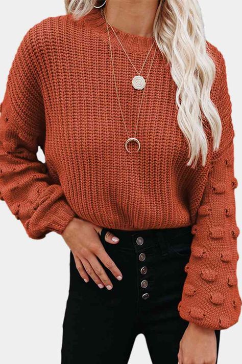 Winter Typ, Straight Clothes, Cropped Knit Sweater, Bishop Sleeve, Round Neck Sweaters, Chunky Knits Sweater, Fashion Seasons, Girls Sweaters, Belleza Natural