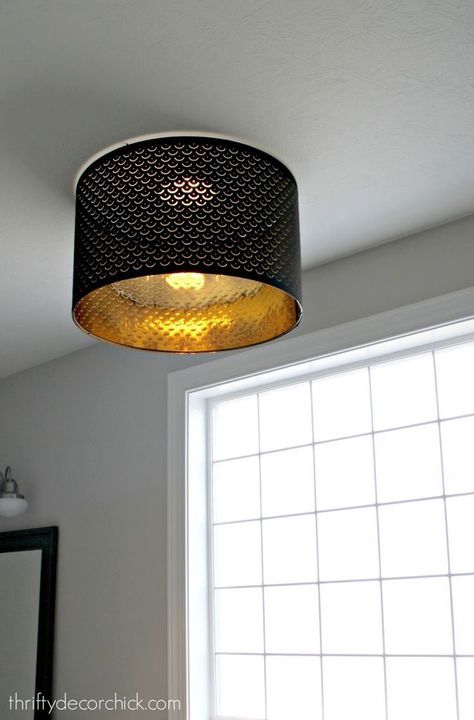 Using a lampshade for ceiling lighting at Thrifty Decor Chick! Ikea Ceiling Light, Ikea Lamp Shade, Ceiling Lights Diy, Lighting Makeover, Bathroom Recessed Lighting, Ikea Lamp, Thrifty Decor Chick, Diy Light Fixtures, Vintage Industrial Lighting