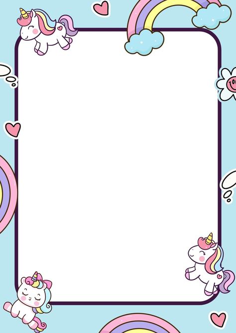 Cute Colorful Unicorn Page Border - Templates by Canva Unicorn Border Frame, Unicorn Template, Magic Tricks Tutorial, Rainbow Border, Unicorn Frame, Colorful Unicorn, Border Templates, Ramadan Crafts, Photo Collage Maker