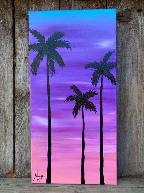 Gouache Painting Landscapes Easy, Easy Big Painting Ideas, Diy Sunset Painting Easy, Painting Ideas On Canvas Simple Easy Sunset, Easy Sunset Canvas Painting, Paint Sunset Easy, Sillhoute Painting, Cute Sunset Paintings, Things To Paint With Watercolor