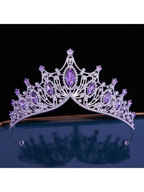 1pc Women's Silver And Purple Crown Headband And Crown Set, Crystal Crown, Rhinestone Princess Crown For Girl's Bridal Wedding, Birthday Party, Halloween Cosplay, Christmas Tiaras Purple Elegant,Boho   Aluminum Alloy     Wedding & Event, size features are:Bust: ,Length: ,Sleeve Length: Sweet 16 Pink And Purple Theme, Romantic Purple Wedding Theme, Quince Crowns Purple, Dark Purple Quinceanera Theme, Rapunzel Theme Quinceanera, Lilac Quinceanera Decorations, Tangled Quinceanera Theme, Galaxy Headband, Purple Crowns