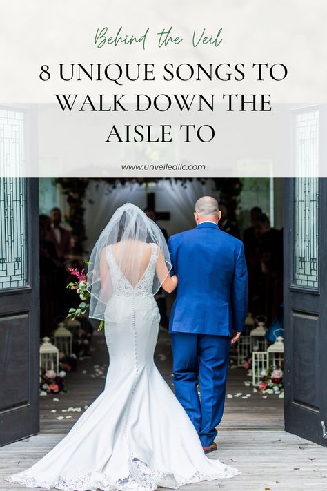 a bride and father from behind about to walk down the aisle at a small chapel Wedding Walk Out Songs, Walking Down Aisle Songs, Wedding Ceremony Playlist, Ceremony Music Wedding, Wedding Aisle Songs, Walk Out Songs, Bride Aisle, Wedding Entrance Songs, Wedding Party Songs