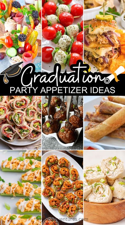 Graduation Party Appetizer Ideas. Check out these delightful and easy-to-make options, including caprese skewers, meatballs, pinwheels, bruschetta, and sliders. Perfect for celebrating this milestone with friends and family! #GraduationParty #AppetizerIdeas #PartyFood Graduation Party Appetizers, Party Appetizer Ideas, Guacamole Bites, Finger Food Ideas, Graduation Party Foods, Caprese Skewers, Appetizer Ideas, Appetizers Easy Finger Food, Easy Party Food