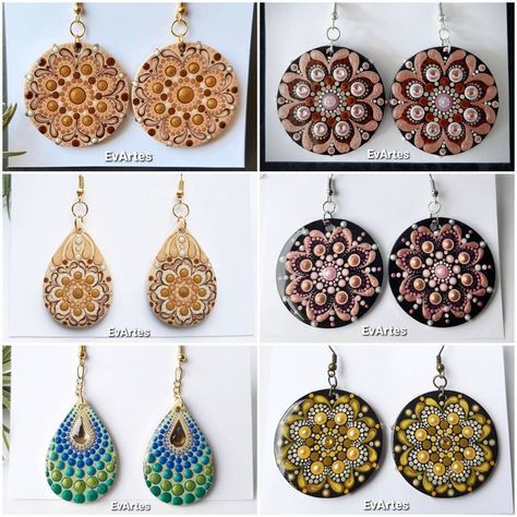 Dot Art Jewelry, Mandala Art Painting, Dotted Mandala, Dot Mandala Art, Painted Jewellery, Mandala Jewelry, Mandala Earrings, Mandala Necklace, Painted Mandala