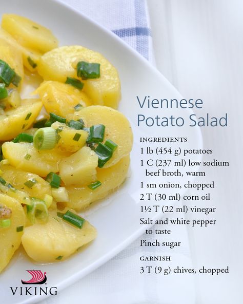 Vienna Potato Salad, Viennese Potato Salad, Austrian Potato Salad Recipe, Viennese Recipes, Austrian Potato Salad, Viking Lifestyle, Sliced Pickles, Cruise Recipes, Ireland Recipes