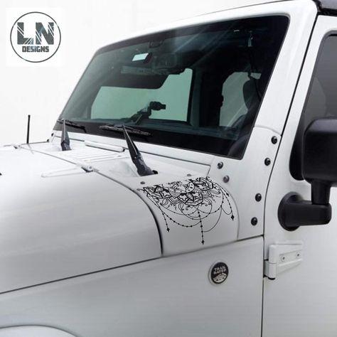 "This decal set is perfect for anyone looking to add a unique personal touch to their vehicle! This cowl decal set is compatible with Jeep Wrangler JK/JKU 2007-2018. These decals come in sets of 2.  There are several colors available, so be sure to choose the color to your liking.  We provide easy to follow, step by step application instructions within the package, however it is always recommended to hire a professional to apply your decals in order to ensure proper application and overall satis White Jeep, Wrangler Jeep, Bull Skulls, Cow Skull, Cool Tools, Cow Print, Jeep Wrangler, Car Parts, Parts And Accessories