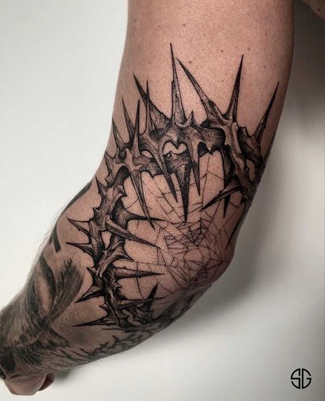 Thorn Tattoo, Elbow Tattoos, Metal Tattoo, Creepy Tattoos, Gothic Tattoo, Knee Tattoo, Dark Tattoo, Black Ink Tattoos, Dope Tattoos