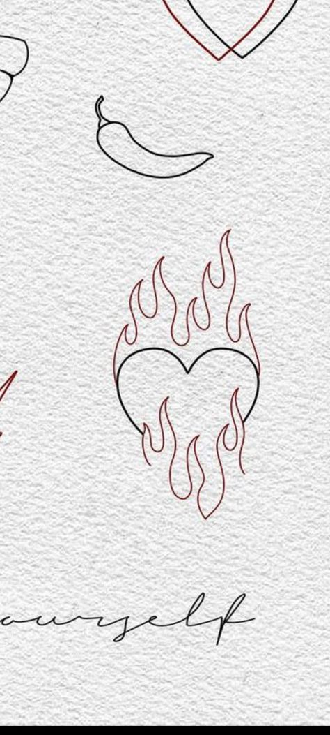 Heart Tattoos On Chest, Small Flames Tattoo, Simple Outline Tattoos For Women, Minimalist Tattoo Outline, Heart And Flames Tattoo, Micro Tattoos For Couples, Hear On Fire Tattoo, Burning Love Tattoo, Love Minimalist Tattoo