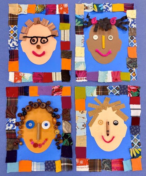 Self Portraits Preschool Craft, Year 1 Self Portraits, Kindergarten Self Portrait Art Project, Life Size Self Portrait Art Projects, Collage Art Kindergarten, Self Portrait Craft Kindergarten, Me Collage Preschool, Self Portraits Prek, Self Portrait Art Projects Elementary