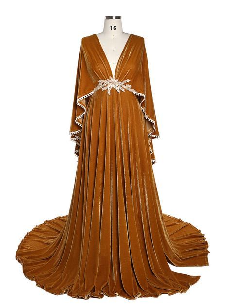 Fall Dress Velvet, Orange Gown Aesthetic, Game Of Thrones Outfit Inspiration, Autumn Dress Formal, Autumn Gown, Art Deco Dresses, Citrine Dress, Velvet Fabric Dress, 70s Fancy Dress