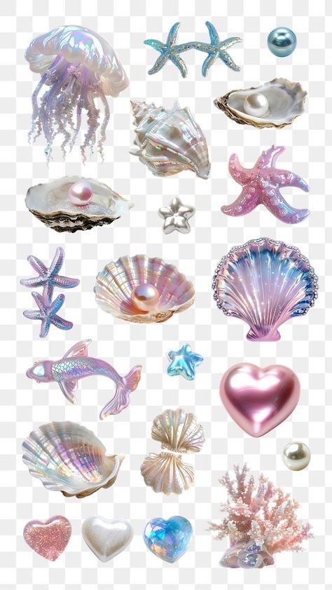 Pearl Beach Aesthetic, Stickers Aesthetic Transparent, Blue Design Aesthetic, Transparent Stickers Png, Aesthetic Pngs For Edits, Collage Elements Png, Aesthetic Sticker Png, Transparent Background Aesthetic, Shells Aesthetics