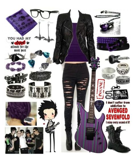 Purple & black Emo Concert Outfit, Emo Concert, Cute Emo Outfits, Pop Punk Fashion, Punk Rock Outfits, Haine Diy, Band Outfits, Teenage Outfits, Moda Emo