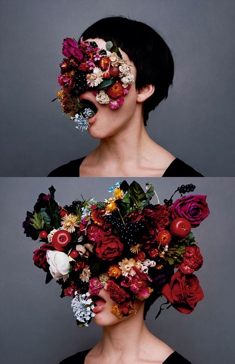 Yasutomo Ebisu. I am so in love with this!! www.ohsoprettythediaries.com www.craftgawker.com Conceptual Art, Flowers In Her Hair, Japanese Poster, Gcse Art, Foto Art, Bold And The Beautiful, Foto Inspiration, Arte Floral, 인물 사진