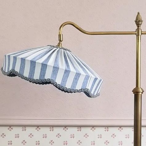 B E A U V A M P on Instagram: "~ A New Wave ~ Our latest cornflower blue striped linen lampshade makes a fun pairing with our 'Traditionalist' brass floor lamp. 💙 . . . . #scallops #wave #tiffany #lampshade #lamp #brass #floorlamp #handstitched #handcrafted #bespoke #beauvamp #studio #design #interiorinspo" Tiffany Lampshade, Lampshade Lamp, Linen Lampshade, Brass Floor, Brass Floor Lamp, Studio Design, Cornflower Blue, Interior Inspo, Striped Linen