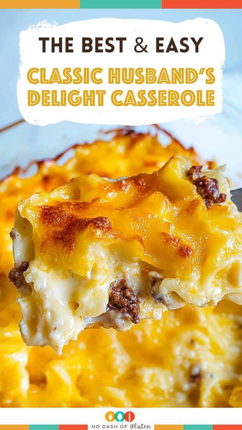 This Classic Husband’s Delight Casserole is a perfect family-friendly dish, combining ground beef, creamy layers, and cheesy goodness. It's easy to make and a hit every time! Save this recipe for a quick weeknight dinner everyone will love. Easy Dinner Recipes For Husband To Make, Dinners Husband Will Love, Simple Ground Beef Casserole Recipes, Comfort Casseroles Ground Beef, Beef Alfredo Lasagna, Easy Dinner Ideas For Large Family, Cheesy Beef Casserole Recipes, Large Family Casserole Recipes, Best Ground Beef Recipes For Dinner Main Dishes