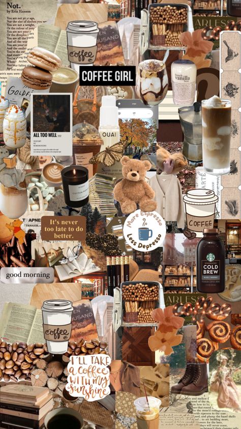 Coffee Brown Aesthetic Wallpaper, Coffee Moodboard Aesthetic, Coffee Collage Aesthetic, Coffee Collage Wallpaper, Coffee Lockscreen Aesthetic, Aesthetic Brown Collage, Collages Aesthetic Vintage, Coffee Aesthetic Wallpaper, Coffee Collage