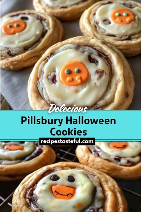 These Pillsbury Halloween Cookies are a quick and festive treat perfect for your Halloween gatherings! Combining Pillsbury’s spooky sugar cookies with delicious chocolate chip cookie dough, this recipe makes for an easy and crowd-pleasing dessert. Pillsbury Halloween Cookies, Halloween Cookie Designs, Plain Sugar Cookies, Halloween Cookie Recipes, Toll House Chocolate Chip, Halloween Sugar Cookies, Family Baking, Festive Cookies, Festive Desserts