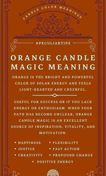 Candle Magic Meaning, Orange Candle Magic, Luck Rituals, Candle Color Meanings Magic, Witchcraft Candle Magic, Candle Meanings, Candle Magik, Candle Meaning, Candle Color Meanings