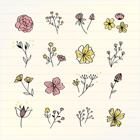 Various flowers doodle collection vector | free image by rawpixel.com / filmful Flores Wallpaper, Flowers Doodle, Doodles Bonitos, Wildflower Drawing, Zentangle Flowers, Doddle Art, Doodle Flowers, Arte Doodle, Doodle Art Flowers