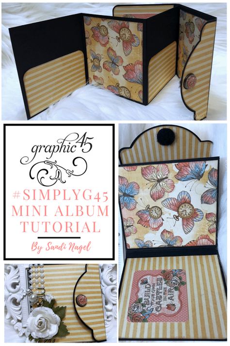 With just one sheet each of 12 x 12 pattern paper and cardstock you can make this fun mini album. Add embellishments and photos and you've got a quick and easy small album. Perfect for documenting a single occasion. Visit the Graphic 45 blog for project directions. Diy Mini Album, Album Tutorial, Mini Photo Albums, Mini Albums Scrap, One Sheet Wonder, Mini Album Tutorial, Scrapbook Tutorial, Scrap Album, Scrapbooking Album