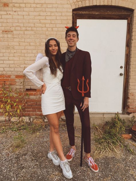 Angel Devil Costume Couple, Angel Devil Couple Costume, Devil And Angel Costume Couple, Angel Couple Costume, Devil Costume For Men, Devil Couple Costume, Devils Couple Costume, Angel And Devil Costume, Devil Halloween Costume