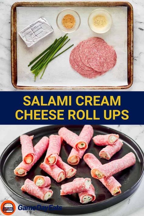 Elevate your snack and appetizer game with the deliciousness of Salami Cream Cheese Roll Ups! It’s a perfect balance of flavors that's sure to please. Discover the timeless joy of uncomplicated snacking with salami roll ups with cream cheese. Enjoy the recipe that brings together a classic meat and cheese combo in a delightful way. Get the easy recipe and find out how to make the best salami and cream cheese roll ups. Salami And Cream Cheese Roll Ups, Salami Roll Ups Appetizers, Cream Cheese Snacks Easy, Salami Wrap, Salami Cream Cheese Roll Ups, Salami Roll Ups, Cheap Appetizers For Party, Salami And Cream Cheese, Salami Cream Cheese