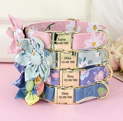 Personalize Dog Collar For Girl Floral Dog Flower Bow Collar | Etsy Boy Dog Clothes, Female Dog Collars, Industrial Sewing Machines, Floral Dog Collar, Pet Things, Dog Collar With Name, Large Dog Collars, Dog Collar Bows, Girl Dog Collars