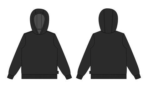 Croquis, Black Hoodie Template Front And Back, Blank Hoodies Front And Back, Hoodie Template Front And Back, Hoodie Outline Template, Black Hoodie Drawing, Hoodie Back View, Hoodie Layout, Black Hoodie Template