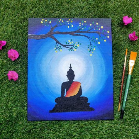 Bhudha Pics Painting Easy, Simple Wall Painting Ideas Budha, Budha Easy Painting, Buddha Shadow Painting, Buddha Art Drawing Paintings, Cool Colours Painting Ideas, Buddha Acrylic Painting Easy, Buddha Painting Easy, Simple Buddha Painting