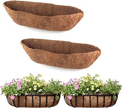 2 Pack Trough Coco Liner Fiber Replacement for Planters, 24/30/36/48 inch Half Moon Coconut Coir Planter for Window Box/Hanging Trough Planter, Garden Flower Vegetables Pot, Fence Flower Baskets Window Baskets, Deck Railing Planters, Planter Liners, Planter Window, Coco Coir, Railing Planters, Window Planters, Trough Planters, Flower Baskets