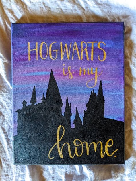 Harry Potter Simple Drawings, Easy Harry Potter Painting, Harry Potter Art Ideas, Harry Potter Acrylic Painting, Harry Potter Canvas Painting, Easy Art And Craft Ideas, Harry Potter Canvas Art, Hogwarts Painting, Hogwarts Is My Home