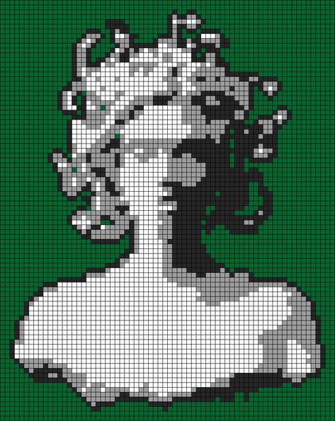 Greek Mythology Crochet, Medusa Alpha Pattern, Greek Pixel Art, Pixel Art Pattern Crochet, Pixel Crochet Pattern Charts, Tapestry Crochet Patterns Charts, Alpha Grid, Alpha Pattern Crochet, Crochet Pixel Art