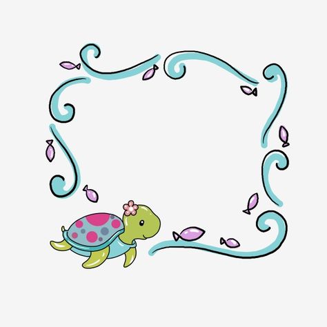 Fish Border Design, Sea Borders Design, Cartoon Border Design, Sea Frame, Beautiful Border Design, Border Drawing, Fish Beautiful, Turtle Png, Clip Art Frames Borders