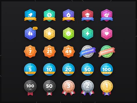 App Badges, Badge Icon, Game Gui, Game Ui Design, App Design Inspiration, Retro Logos, Kids App, App Ui Design, Game Icon