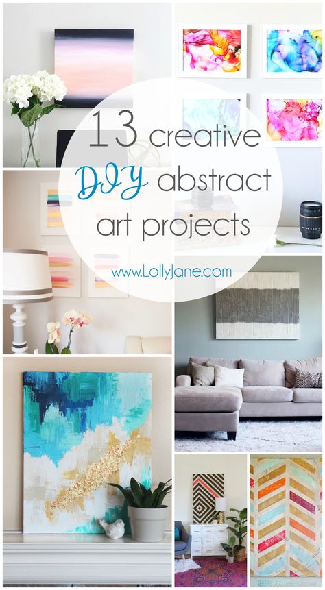 13 creative DIY abstract wall art projects that will add some beauty to your walls. Click to see 12 more easy DIY wall art projects! Diy Abstract Wall Art, Wall Art Projects, Cuadros Diy, Abstract Art Projects, Easy Acrylic Painting, Diy Abstract Canvas Art, Abstract Art Diy, Diy Canvas Wall Art, Diy Wall Art Decor