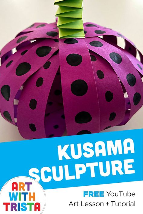 Create a 3D paper pumpkin sculpture with dots, just like Yayoi Kusama! Paper Sculpture Elementary Art, Sculpture With Paper, Yayoi Kusama Pumpkins, Yayoi Kusama Pumpkin Art Lesson For Kids, Adaptive Art Lessons, Kusama Art Projects For Kids, Yayoi Kusama Art Lesson For Kids, Pumpkin Art Lesson, 3d Paper Pumpkin