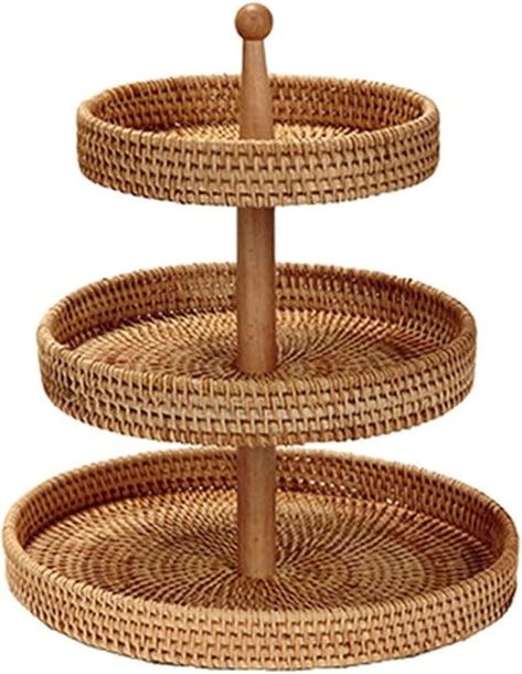 Amazon.com: YRHH Rattan Fruit Basket Handmade Wicker Round Tray Storage Fruit Bowl Holder for Countertop Decoration Easy to Assemble 2 Layer/3 Layer-3-Tier : Home & Kitchen Fruit Bowl Display, Bowl Holder, Tray Storage, Well Woven, Fruit Tray, Round Tray, Fruit Basket, Fruit Bowl, Party Table