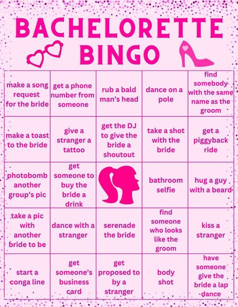 Barbie Bachelorette Bingo Barbie Bachelorette Party Games, Bach Cruise, Bridal Shower Timeline, Barbie Bachelorette Party, Bachelorette Bingo, Disco Barbie, Bingo Books, Cowgirl Disco, Road Trip Bingo