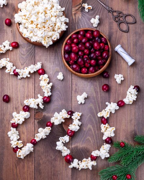 Popcorn And Cranberry Garland Tree Orange Slices, Cranberries And Popcorn Garland, Popcorn Cranberry Garland How To Make, Homemade Garlands Christmas, Faux Popcorn And Cranberry Garland Diy, Popcorn And Cranberry Garland Diy, How To Make A Popcorn Garland, Popcorn On Christmas Tree, Homemade Natural Ornaments