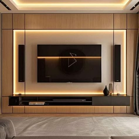 Simple Modern Tv Wall, Tv Wall Decor Living Room, Wall Decor Living Room Modern, Bed For Girls Room, Tv Unit Furniture Design, Simple Living Room Decor, Living Room Wall Units, Tv Unit Furniture, Modern Tv Wall