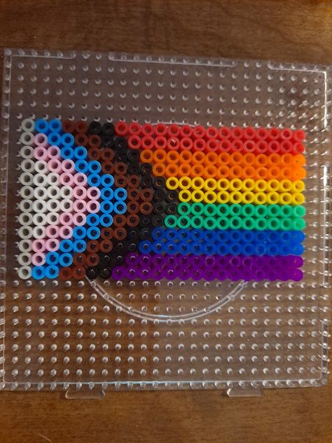 Perler Bead Pride Flag, 90s Perler Beads, Lgbtq Perler Bead Patterns, Pride Hama Beads, Gay Perler Bead Patterns, Lgbtq Perler Beads, Pride Perler Bead Patterns, Pride Perler Beads, Pearler Beads Ideas Aesthetic